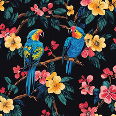 Obraz premium seamless pattern with parrot and flowers