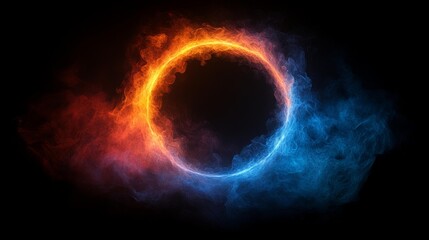 Fire and Ice Smoke Ring on Black Background Generative AI