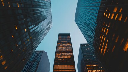 Cityscape with Tall Buildings and Illuminated Windows