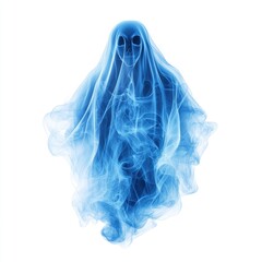 Ethereal blue ghost shrouded in wispy smoke, perfect for Halloween or supernatural themes in creative projects.