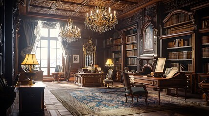 Historical printing museum's elegant room with vintage decor.