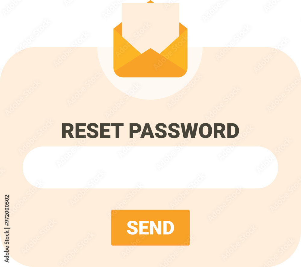 Poster conceptual illustration of an online form for resetting a password with an envelope as a notificatio