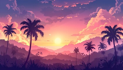Fototapeta premium beautiful panoramic landscape of silhouettes
