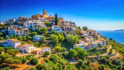 Fototapeta premium Mediterranean village with minimal architecture under a sunny blue sky, Mediterranean, village, architecture, minimal, sun