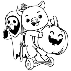 Halloween coloring page with pig for kids