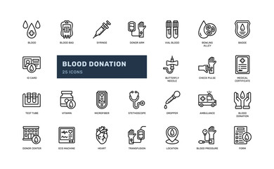 blood donor donation healthcare medical hospital outline line icon set