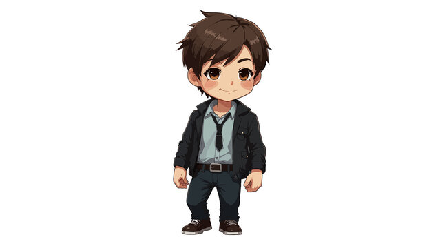 a cute chibi character image. It is a handsome, cool guy with short hair, wearing a cool outfit, and showing 10 poses together