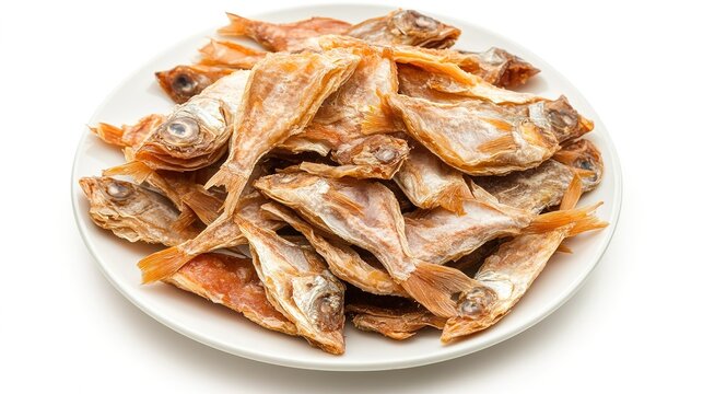 Top View of Filipino Dried Danggit (Rabbitfish) Arranged in a Circular Pattern. This high-resolution image showcases the crispy, dried texture of Danggit, 