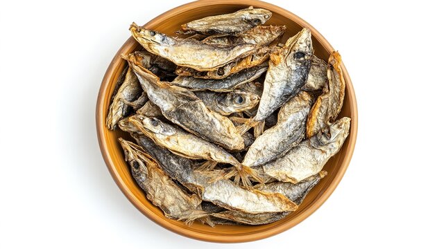Top View of Filipino Dried Danggit (Rabbitfish) Arranged in a Circular Pattern. This high-resolution image showcases the crispy, dried texture of Danggit, 