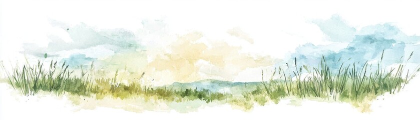 Fototapeta premium A serene watercolor landscape with soft pastels, capturing nature's beauty and tranquility in an artistic representation.