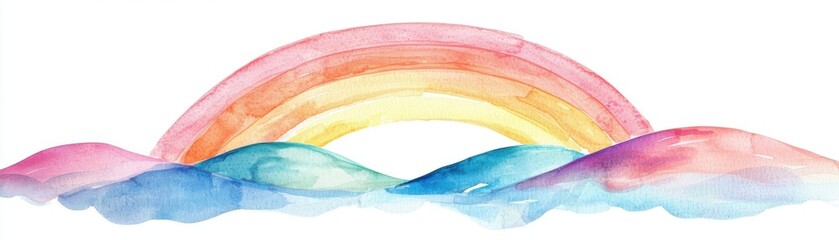 A vibrant watercolor depiction of a rainbow arching over colorful hills, symbolizing hope and beauty in nature.
