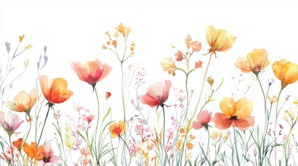 Fototapeta premium A vibrant watercolor illustration showcasing delicate flowers in soft hues, perfect for home decor or artistic projects.