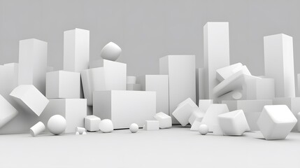 Abstract White Geometric Shapes 3D Render