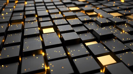 Obraz premium Abstract Black and Gold Cubes with Glowing Lights