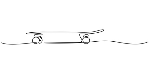 Continuous one line drawing of skateboard on street road. One line drawing illustration of skateboard. Extreme classic sport concept continuous line art. Editable outline. pro vector