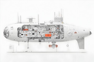 Fototapeta premium Detailed Cutaway View of a Nuclear Submarine s Interior Systems and Compartments