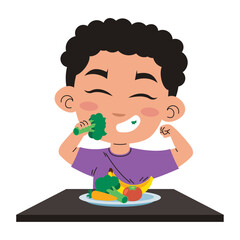 little boy eating vegan food