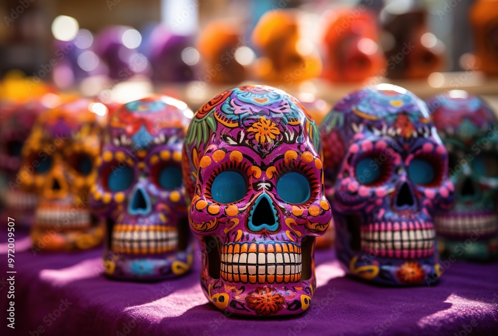 Wall mural mexican sugar skull souvenirs at the mexican holiday of day of the dead