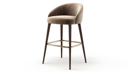90. A lifelike 3D render of a contemporary bar stool with plush seat, isolated on a pristine white background