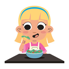 cute girl character eating vegan food