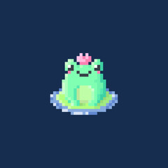 pixel art of a frog sitting on lotus leaf