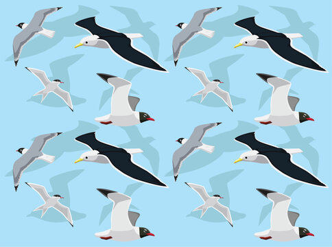 Bird Seagull Tern Flying Cartoon Cute Seamless Wallpaper Background