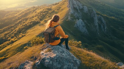Fototapeta premium Woman on Mountain Top
