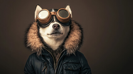 Fototapeta premium Cool Dog Wearing Aviator Goggles and Leather Jacket