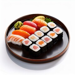 Sushi on plate isolated white background