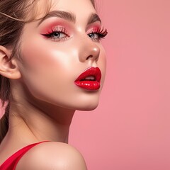 Close-up of a Radiant Skinned Makeup Model for Cosmetics Advertising