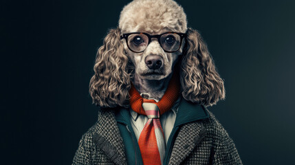 Poodle Dog Wearing Glasses And Tie