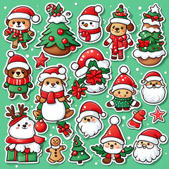 Stickers , Icons and elements of Christmas theme for any decorations.