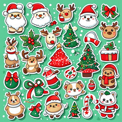 Stickers , Icons and elements of Christmas theme for any decorations.