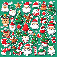 Stickers , Icons and elements of Christmas theme for any decorations.
