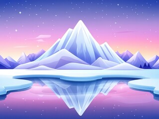 A serene landscape featuring a majestic mountain reflected in calm water under a vibrant sunset sky, perfect for nature lovers.