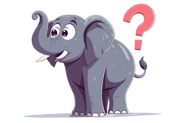 Obraz premium A cartoon elephant with a question mark, suggesting curiosity or inquiry.