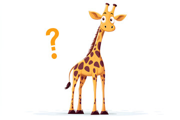 Fototapeta premium A cartoon giraffe with a curious expression and a question mark beside it.