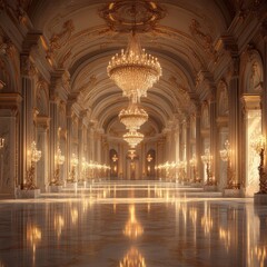 Fototapeta premium Grand Hallway With Gold Trim and Chandeliers