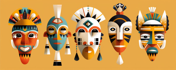 Colorful collection of artistic masks showcasing cultural heritage and creativity in vibrant designs and diverse styles.