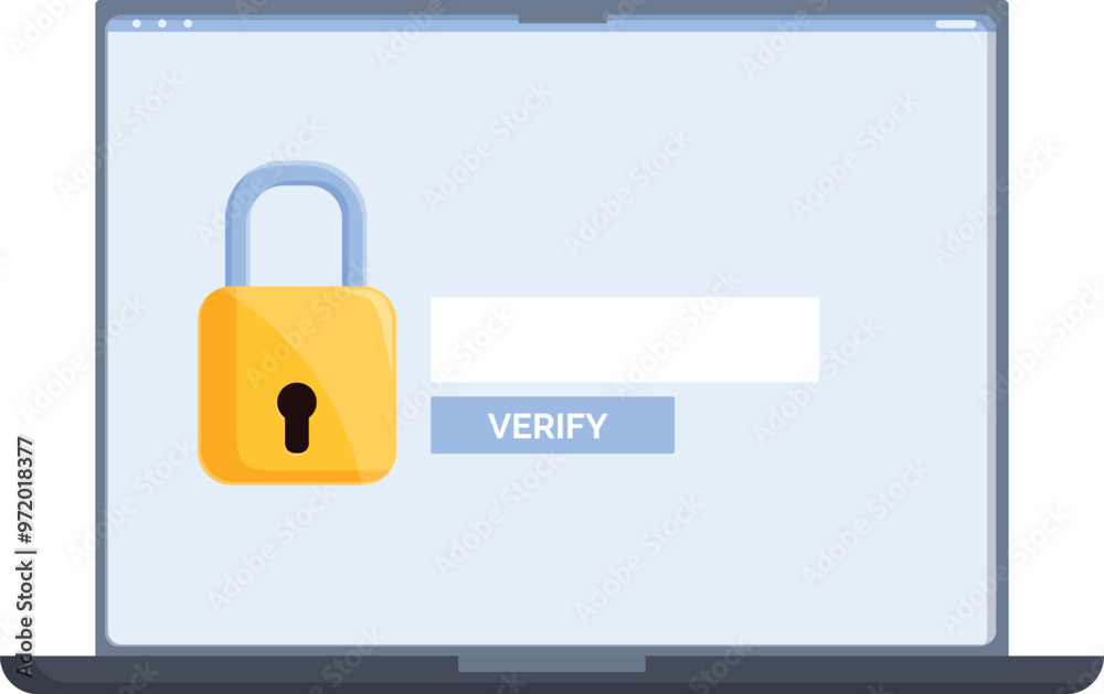 Poster laptop showing two factor authentication with padlock and verify button for secure login