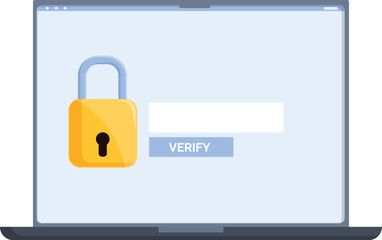 Laptop showing two factor authentication with padlock and verify button for secure login