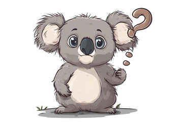 A cute cartoon koala with a questioning expression and a thought bubble.