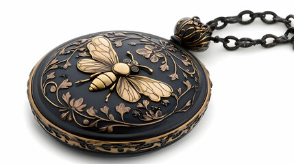 Naklejka premium Antique Gold Bee Necklace Pendant Jewelry Vintage Floral