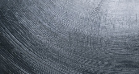 old circular brushed aluminum metal scratched stainless steel plate grunge texture background. ai generative