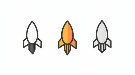 Rocket Icon Set Black White Orange