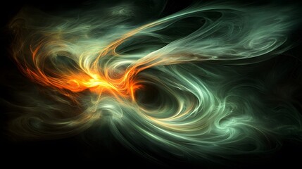 Obraz premium Abstract Green and Orange Swirling Smoke Background