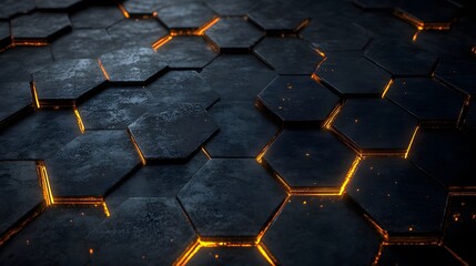 Abstract Dark Hexagon Pattern with Glowing Edges