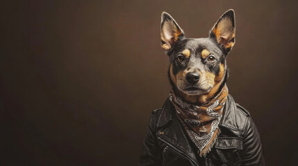 Cool Australian Cattle Dog in Leather Jacket and Bandana