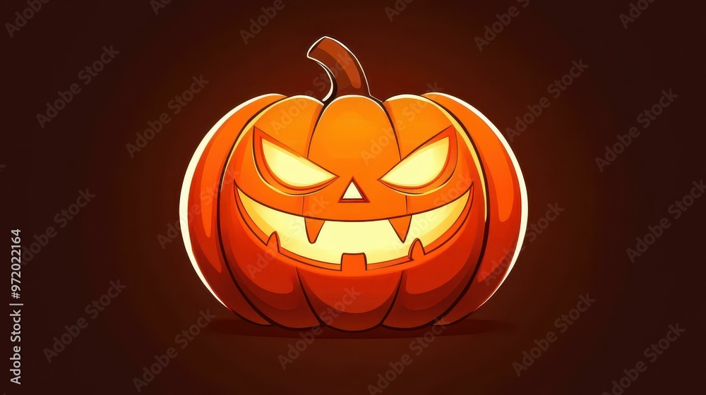 Canvas Prints A spooky jackolantern grinning wickedly, its glowing eyes shining brightly against a clean, simple backdrop.