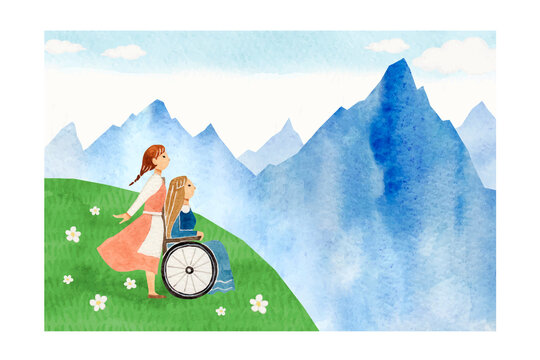 童話 昔話　アルプスの少女ハイジ　水彩 イラスト